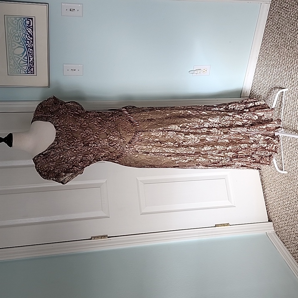 Bronze Long Beaded Dress Size L